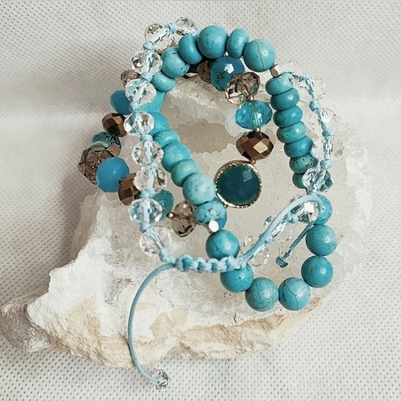Howlite Faux Turquoise Color Veining Brown Copper Seed Beads Bracelet Anklet - Picture 8 of 9